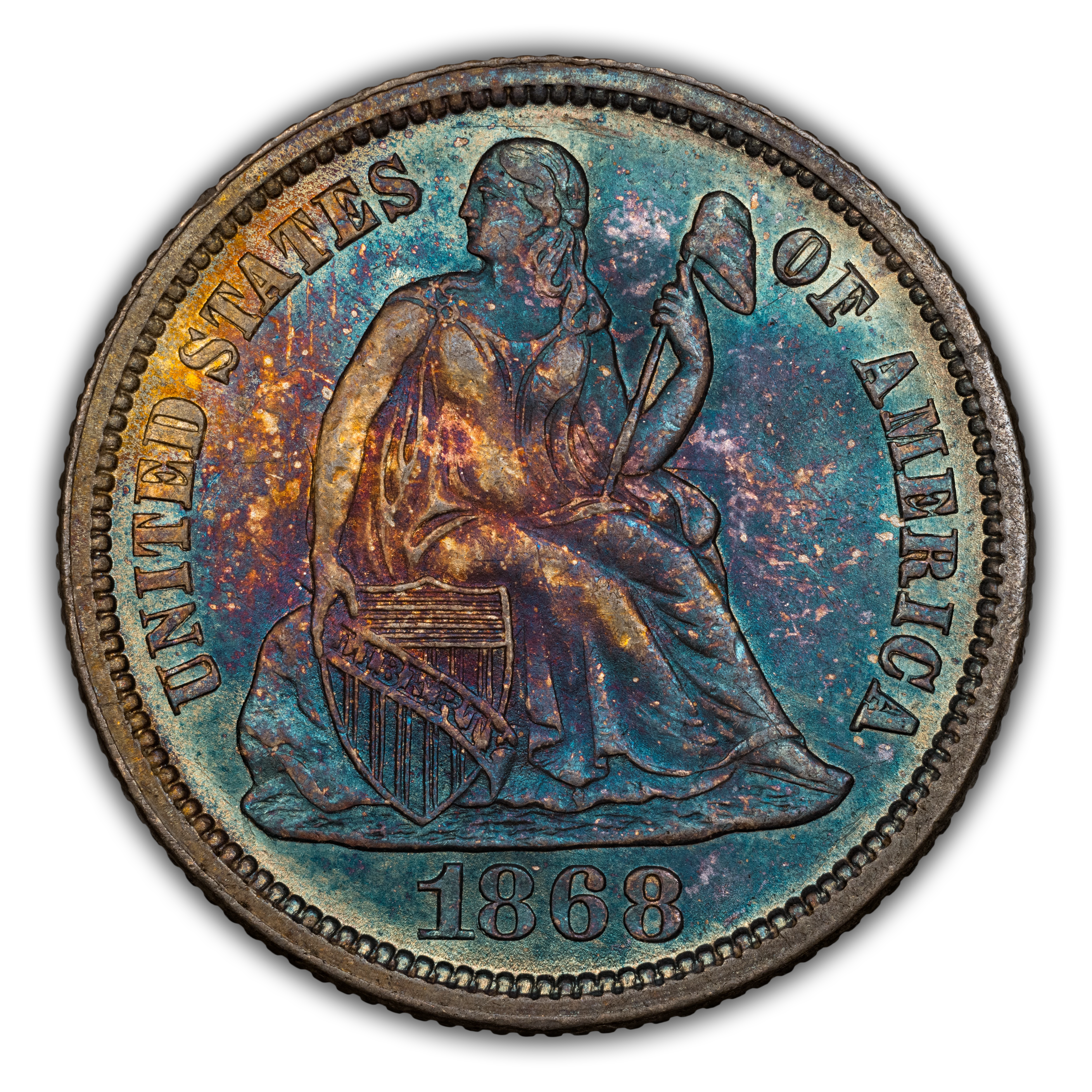 1868 10c High Date, Broken S, F-107a MS