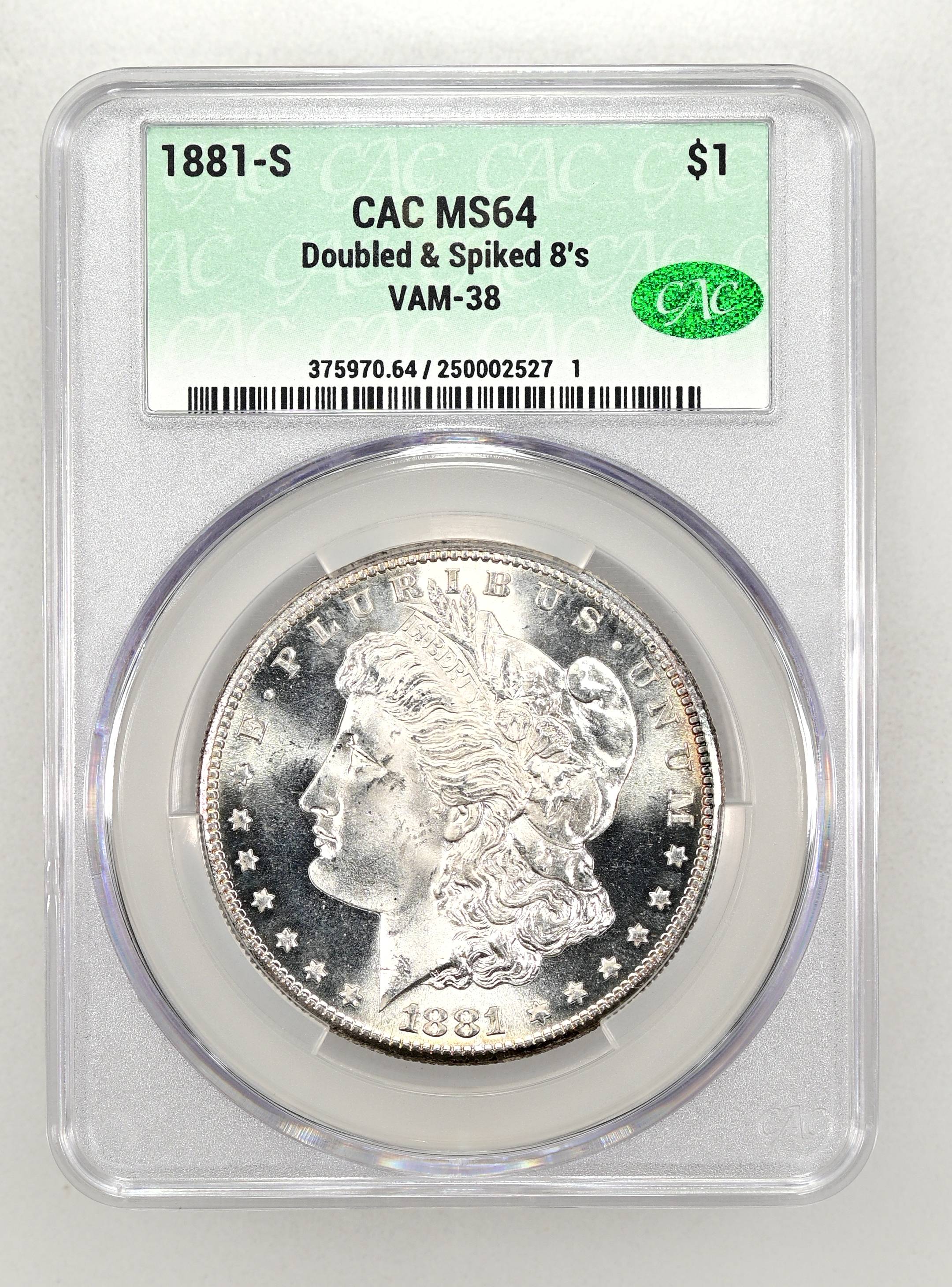 S　ディアマン　正規　2本 1881 S Morgan Dollar Doubled & Spiked 8's VAM 38 Mint State