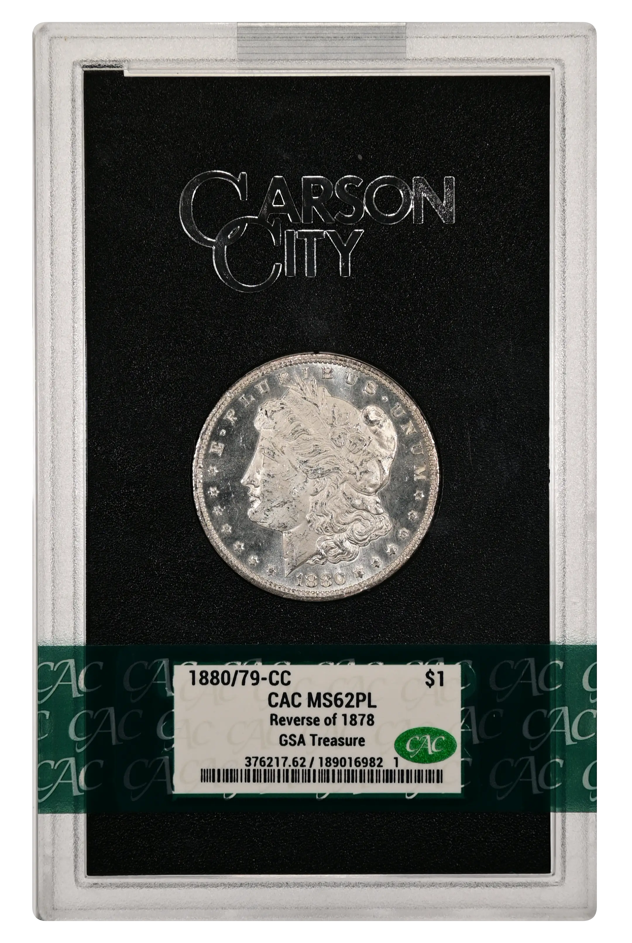 1880/79 CC Morgan Dollar Reverse of 1878 GSA Hoard, Hard package