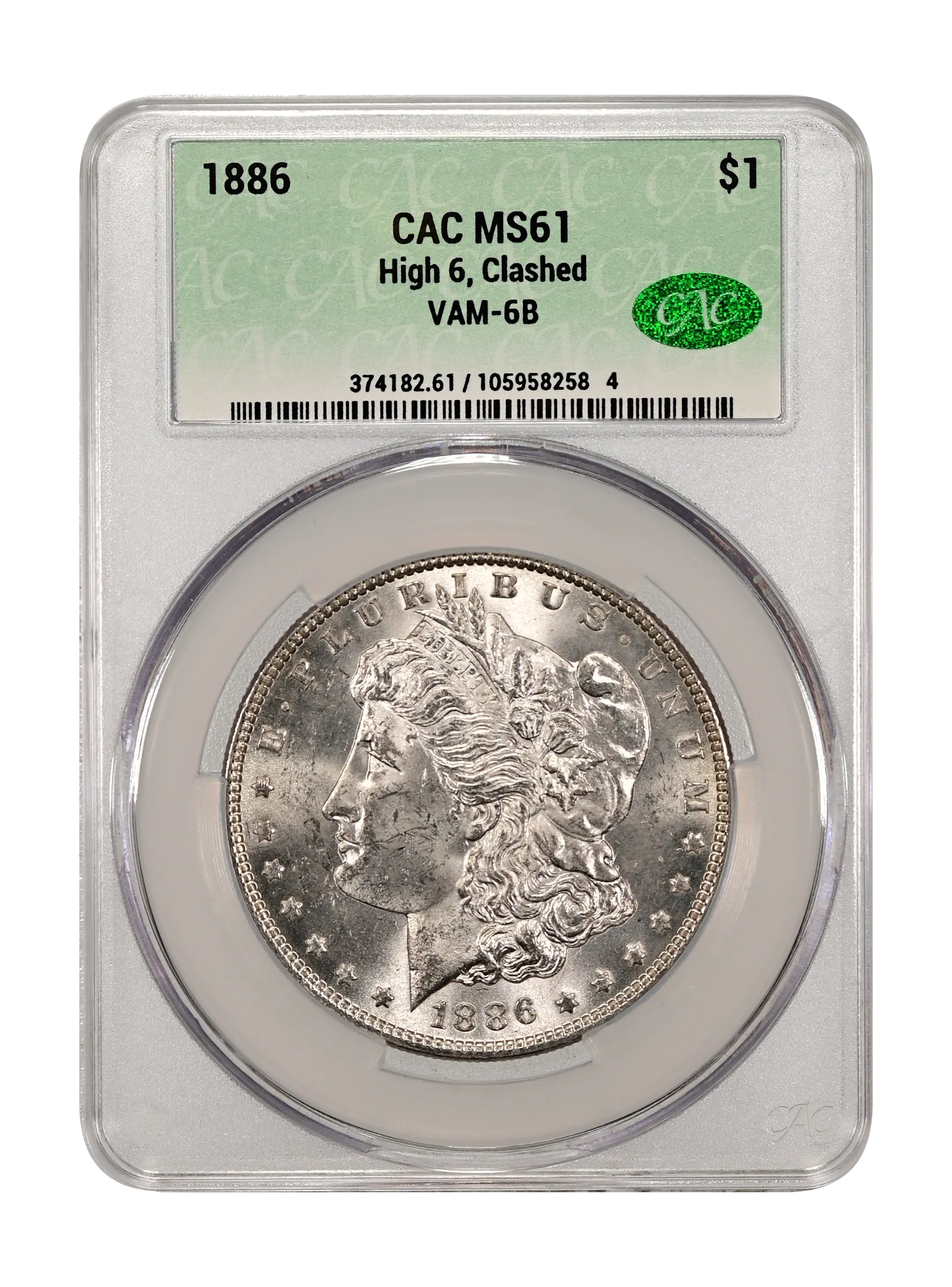 1886 Morgan Dollar High 6, Clashed VAM 6B Mint State (MS