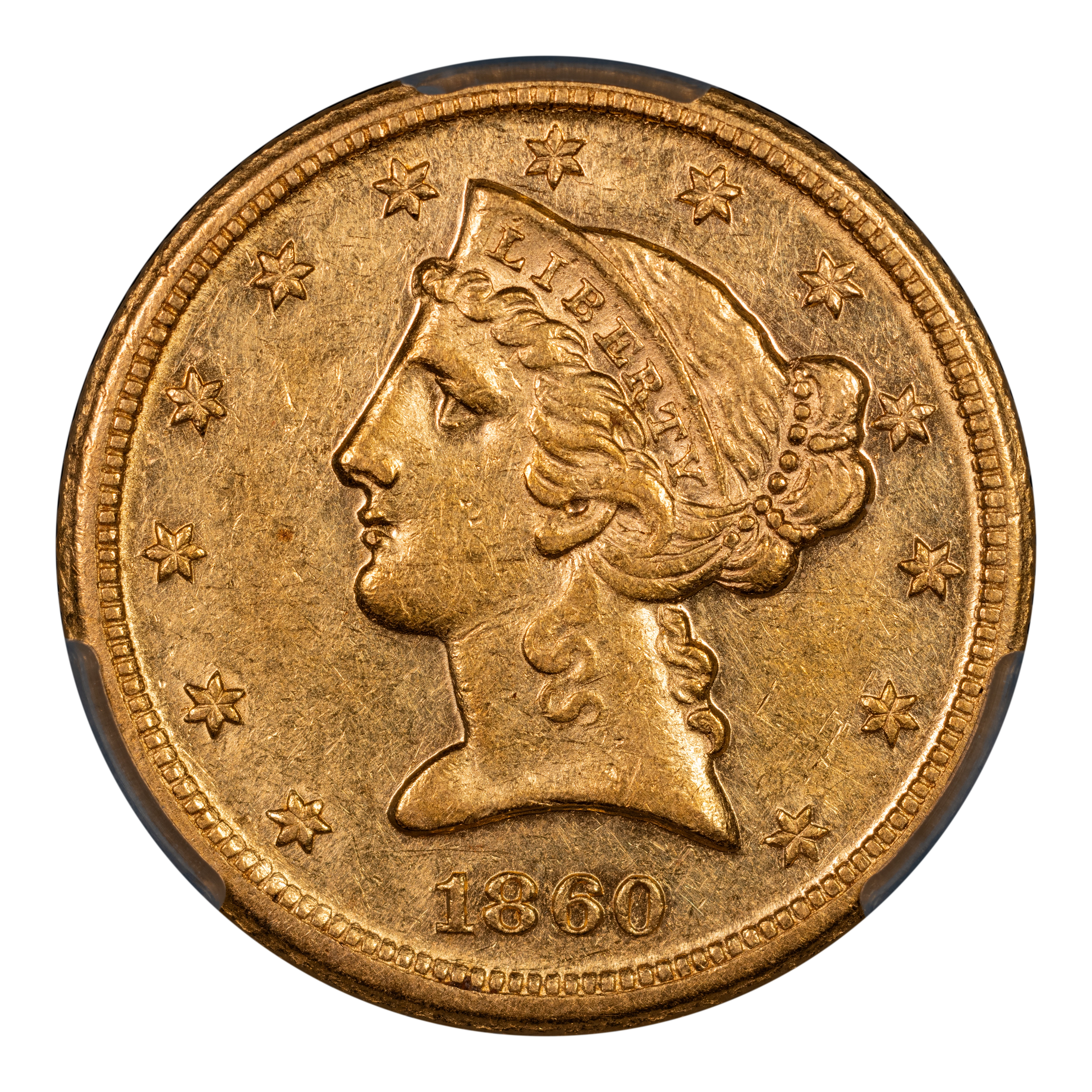 1860-D $5 Medium D MS