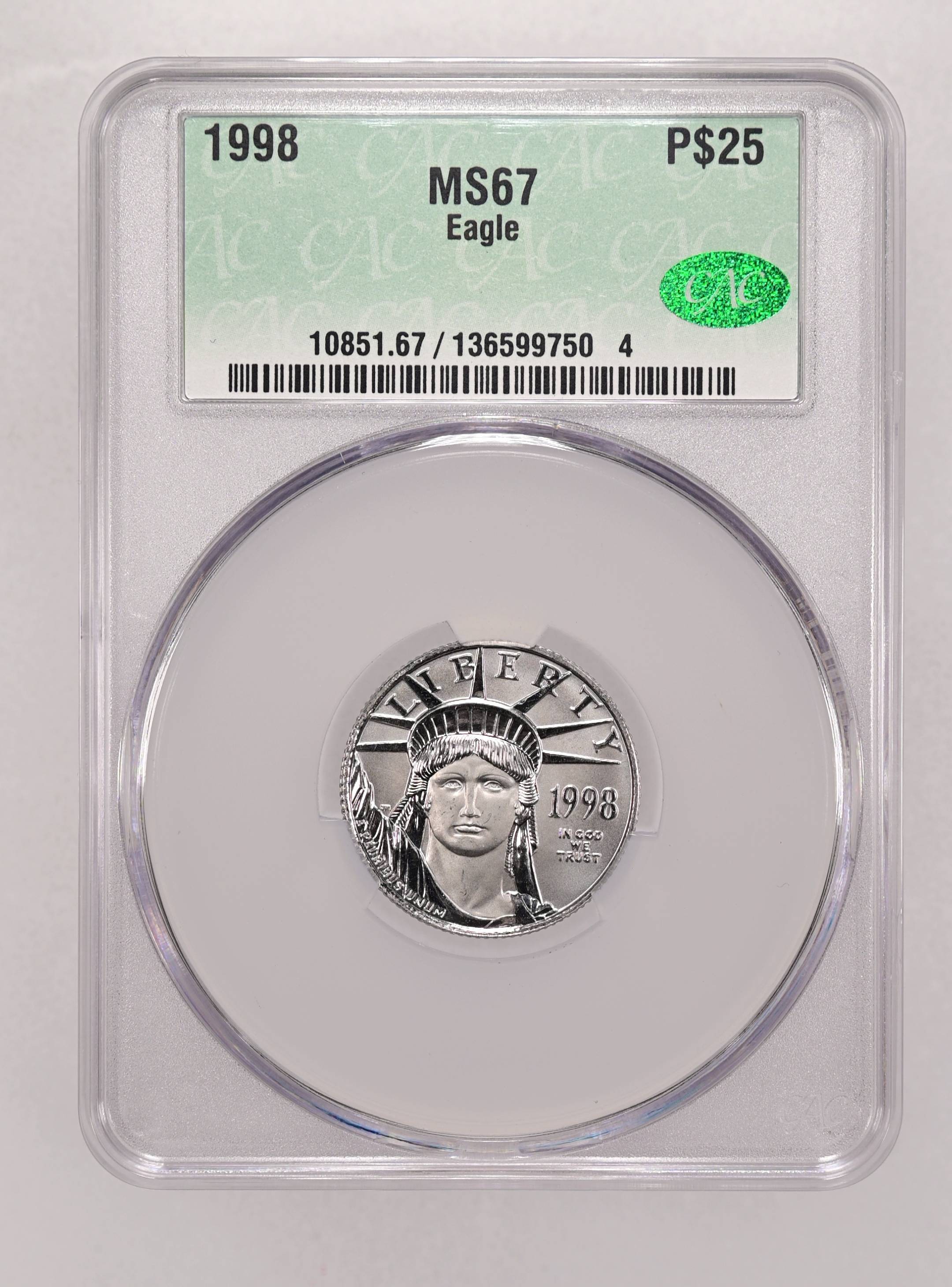 1998 $25 Platinum Eagle Values & Prices By Issue | Greysheet