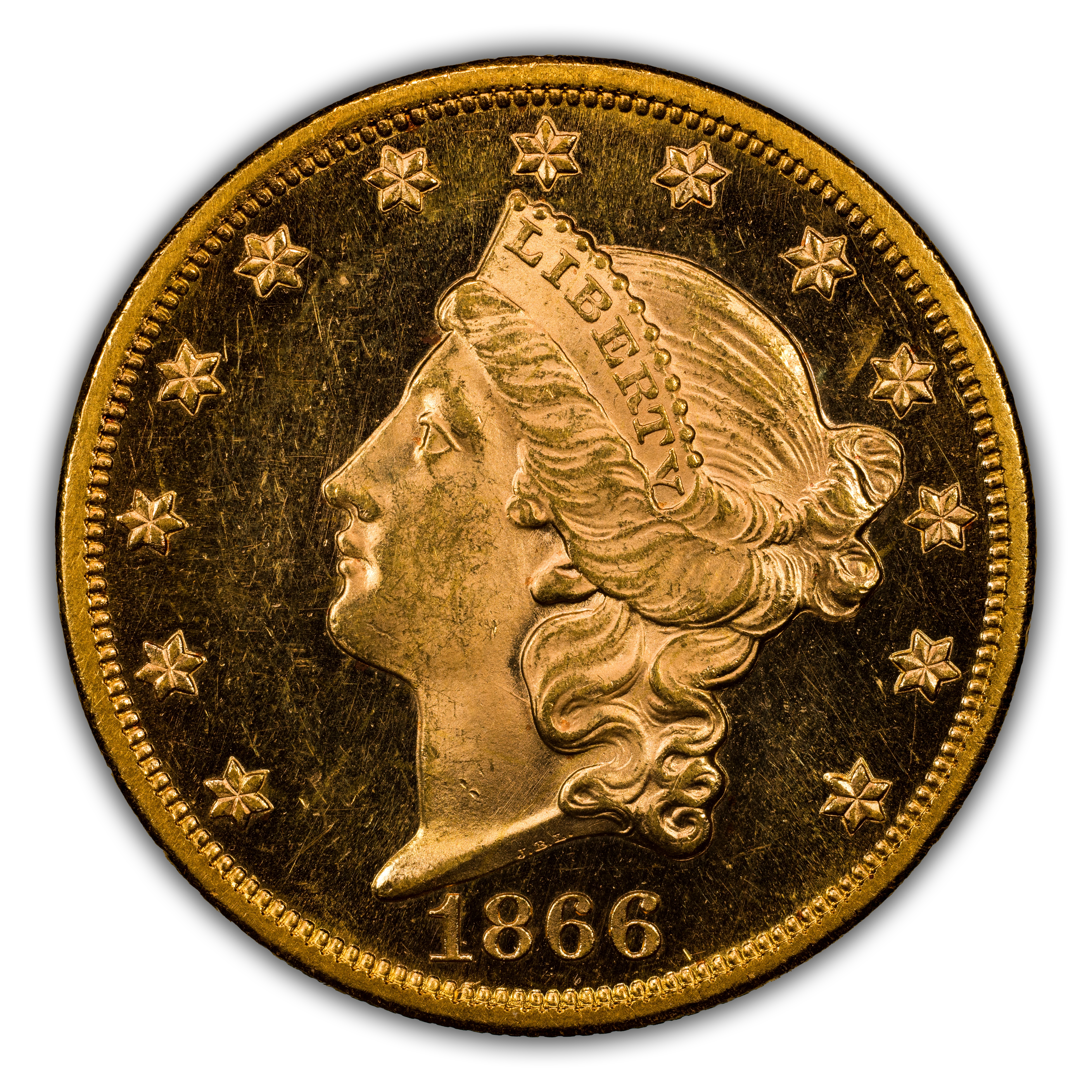 1866 $20 Motto MS DMPL