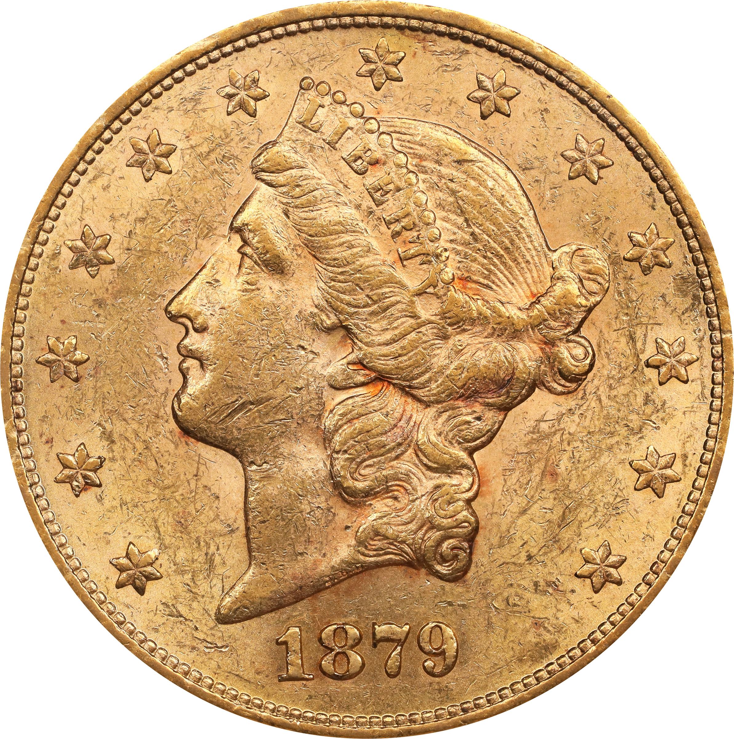 image for: 1879 Liberty Head Double Eagle. Doubled Die Reverse. AU-55 (ANACS). OH.