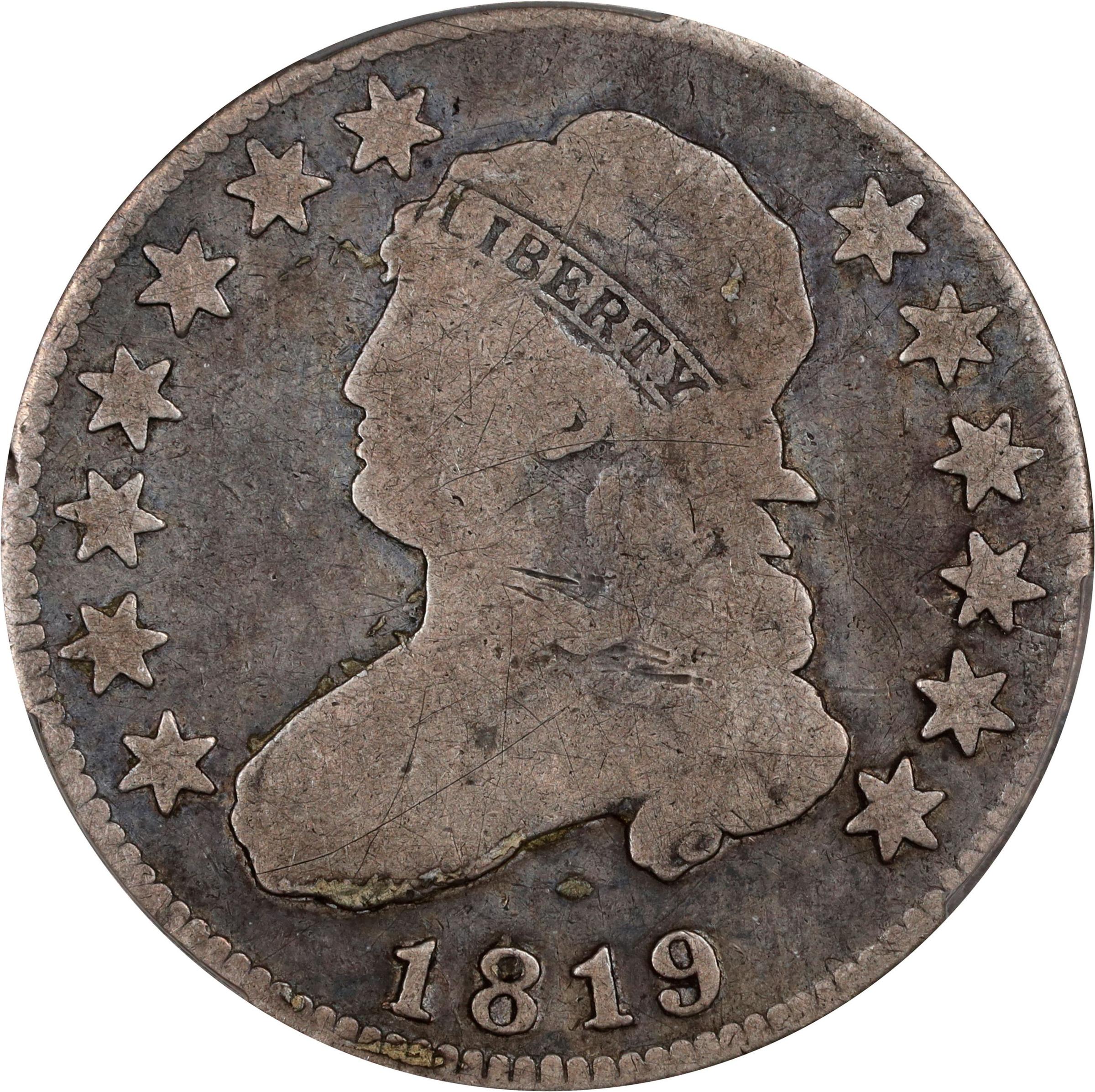 image for: 1819 Capped Bust Quarter. B-3. Rarity-1. Small 9. Good-6 (PCGS).