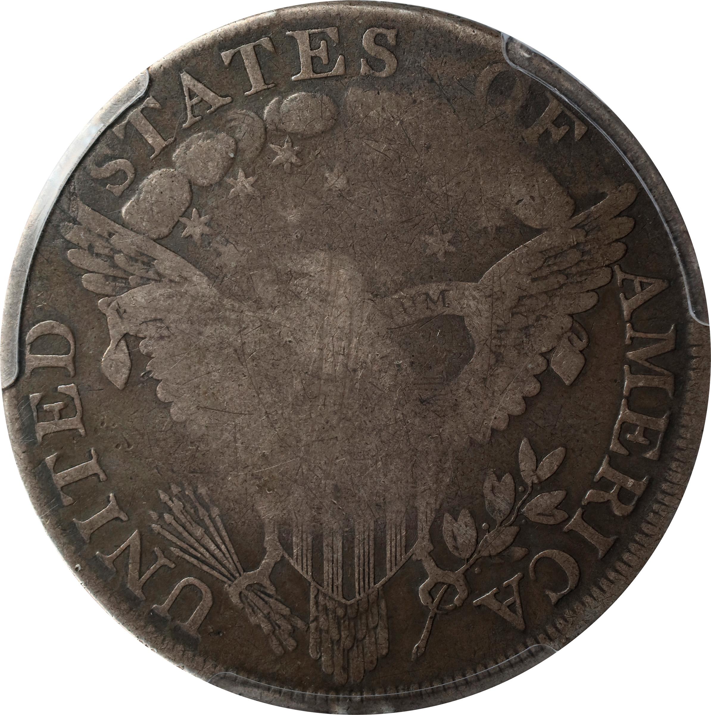 image for: 1798 Draped Bust Silver Dollar. Heraldic Eagle. BB-115, B-31. Rarity-5. Pointed 9, Close Date. Good-6 (PCGS).