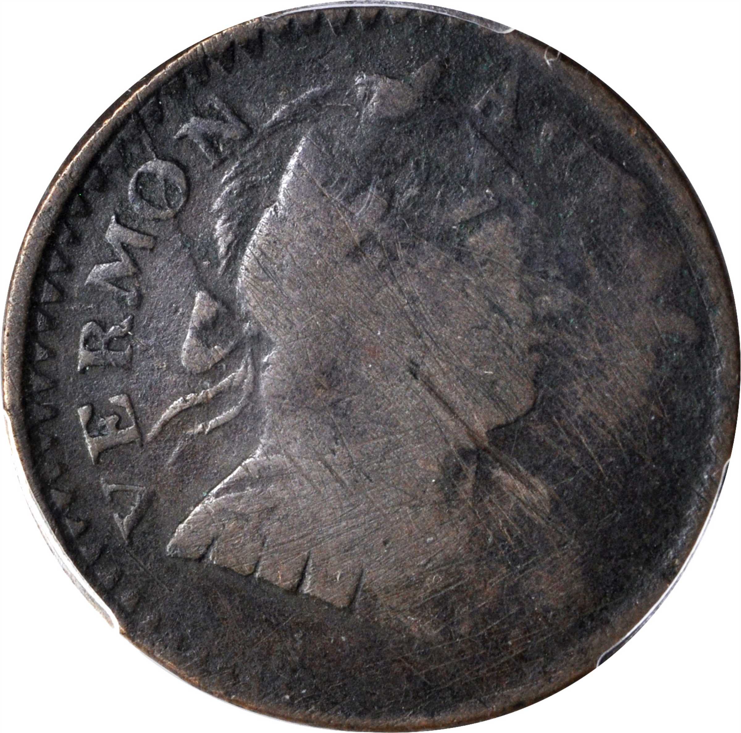 image for: 1788 Vermont Copper. RR-35, Bressett 20-X, W-2130. Rarity-6+. Bust Right. VG-8 (PCGS).