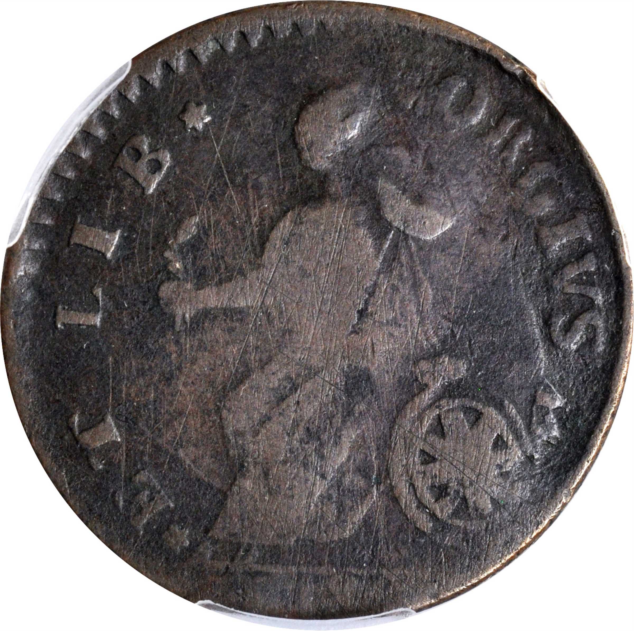 image for: 1788 Vermont Copper. RR-35, Bressett 20-X, W-2130. Rarity-6+. Bust Right. VG-8 (PCGS).