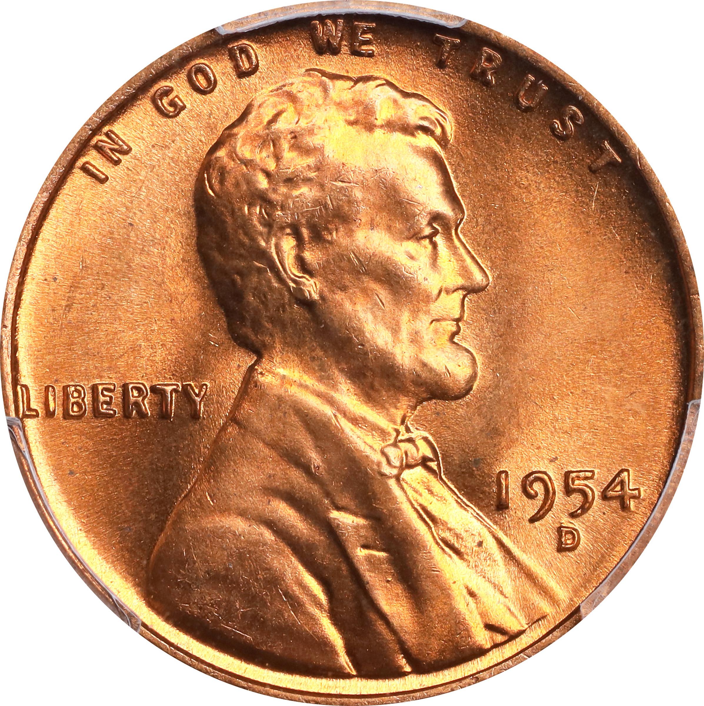 image for: 1954-D/D/D Lincoln Cent. FS-501. Repunched Mintmark. MS-66 RD (PCGS).
