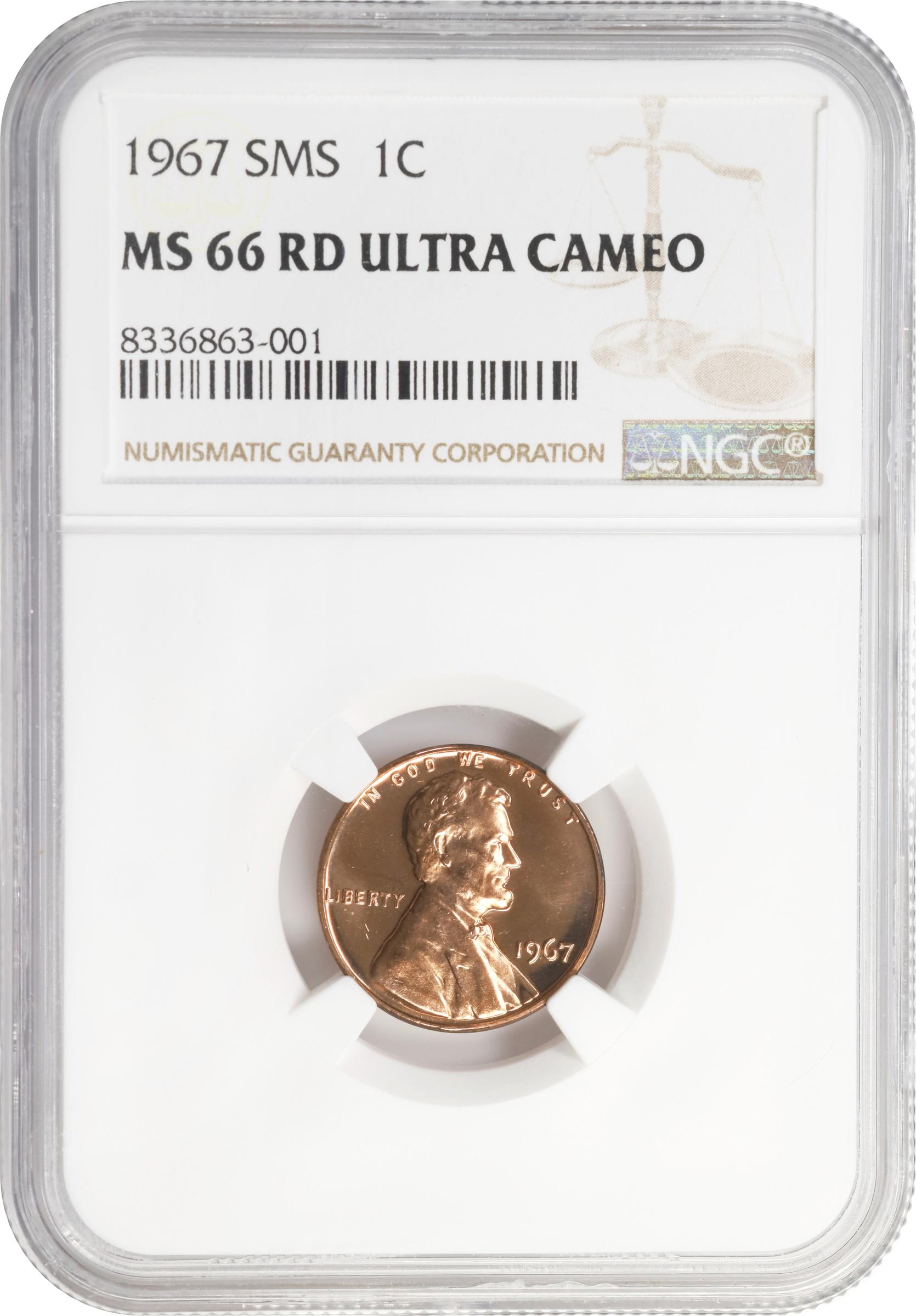 image for: 1967 Lincoln Cent. SMS. MS-66 RD Ultra Cameo (NGC).