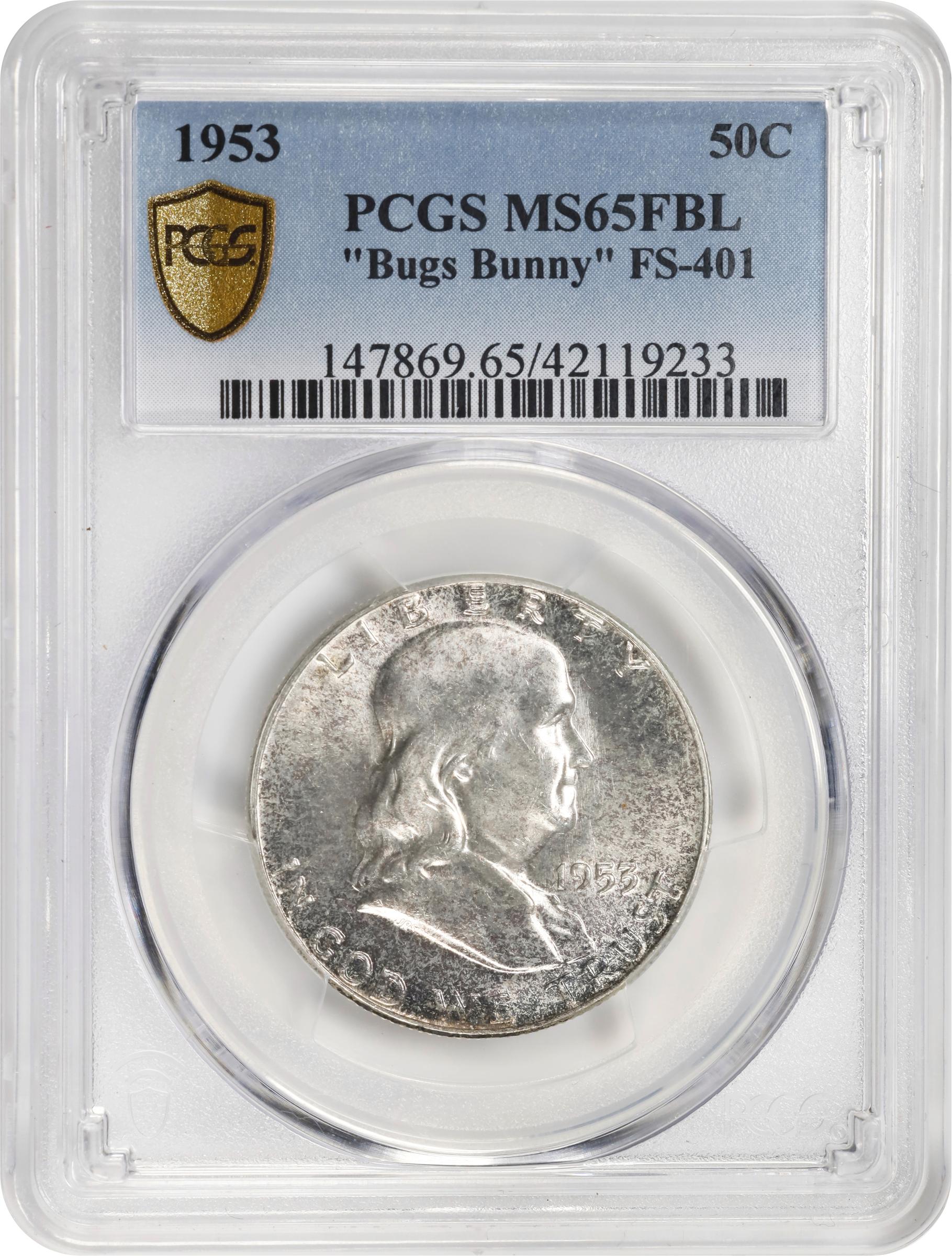 image for: 1953 Franklin Half Dollar. FS-401. Bugs Bunny. MS-65 FBL (PCGS).