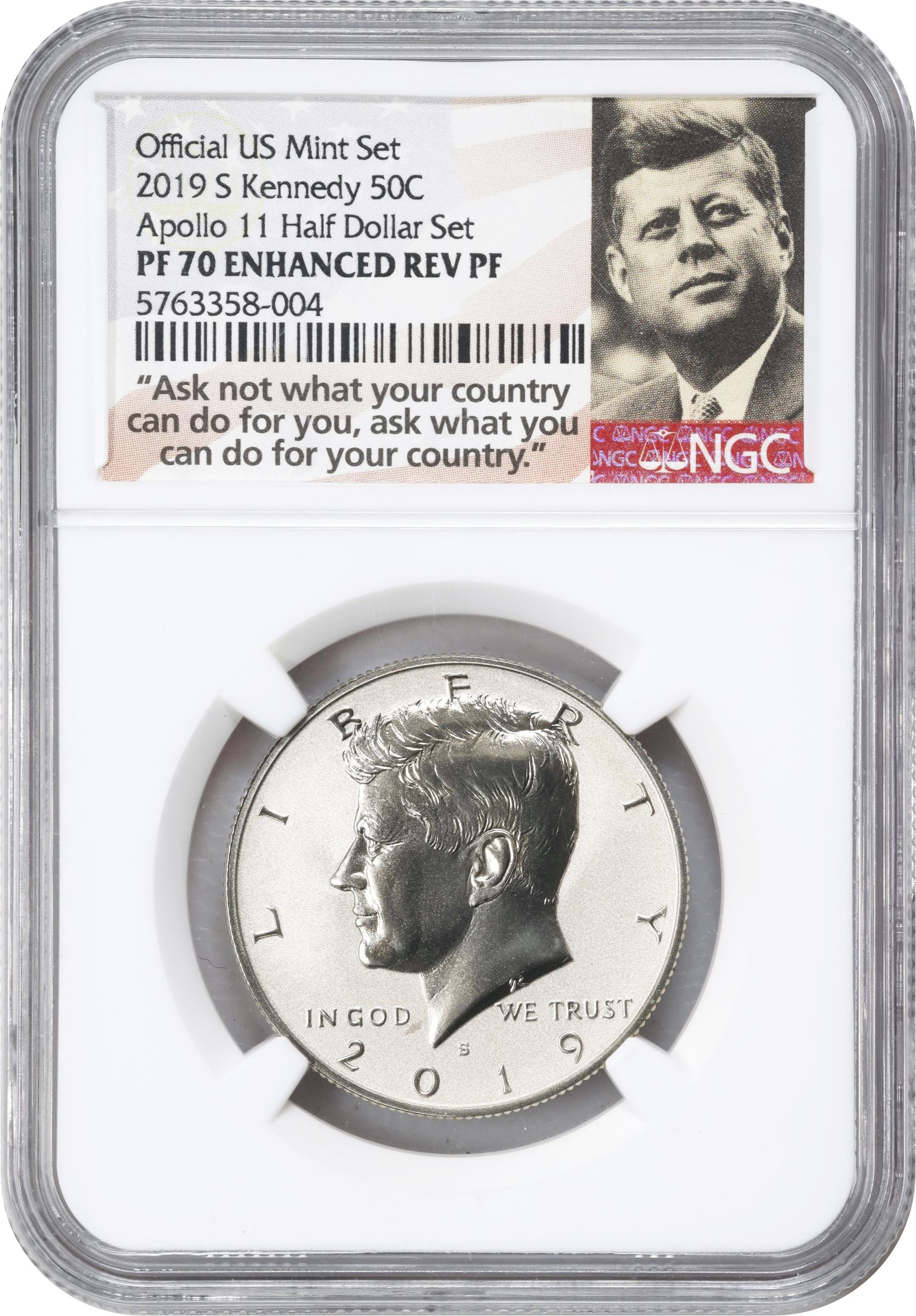 image for: 2019-S Kennedy Half Dollar. Official U.S. Mint Apollo 11 Half Dollar Set. Enhanced Reverse Proof-70 (NGC).