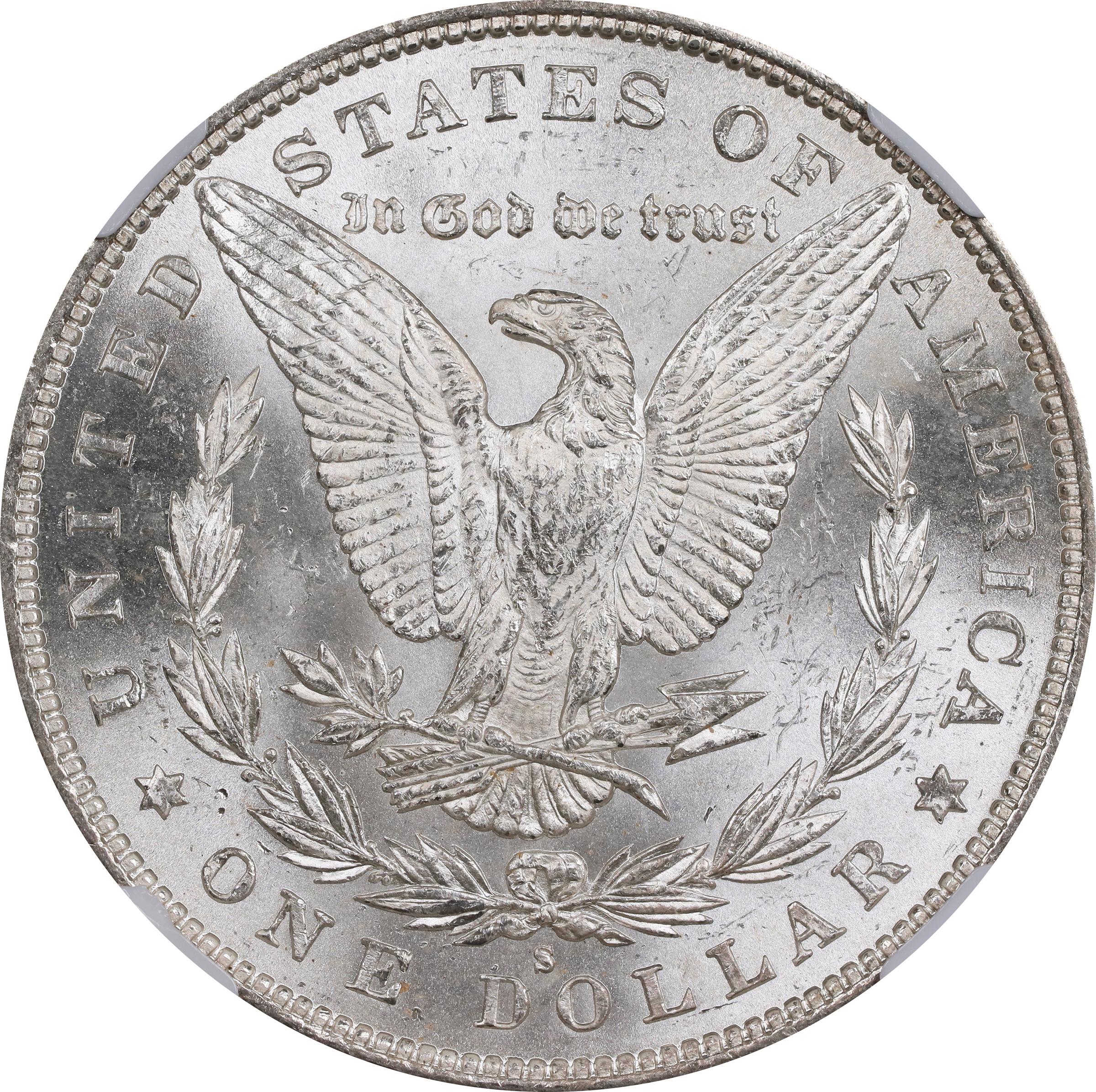 image for: 1880-S Morgan Silver Dollar. VAM-12. Hit List 40. 8/7. Checkmark, Medium S. MS-65 (NGC).