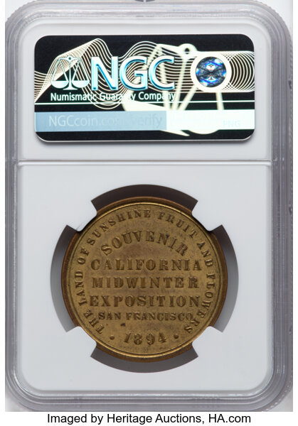 image for: 1894 California Midwinter Exposition, Gilt, HK-245, SH 7-1 GP, AU58 NGC. ...