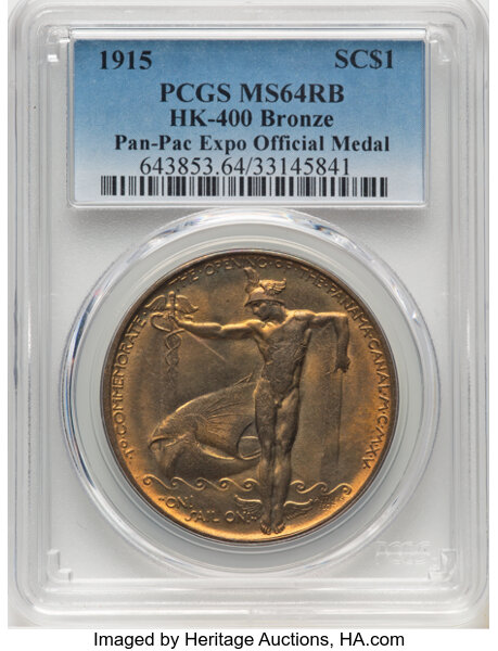 image for: 1915 Panama-Pacific Exposition, Official Medal, Bronze, HK-400, Swoger-21c-b, SH 18.1 BB, R.4, MS64 Red and Brown PCGS. ...