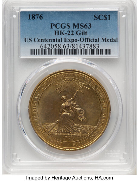 image for: 1876 U.S. Centennial Exposition, Official Medal, Gilt Copper, MS63 PCGS. HK-22, Julian-CM-10, Swoger-3IIb, Abler-40, SH 2-1 GP...