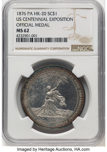 image for: 1876 U.S. Centennial Exposition, Official Medal, Silver, MS62 NGC. HK-20, Julian CM-10a, Swoger-3IIa, Abler-40, SH 2-1 S, R.4....