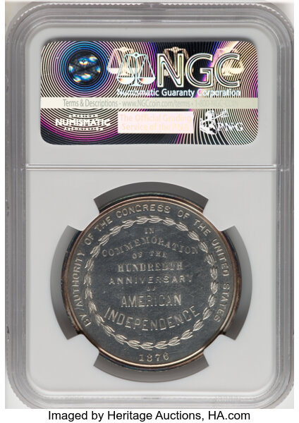 image for: 1876 U.S. Centennial Exposition, Official Medal, Silver, MS62 NGC. HK-20, Julian CM-10a, Swoger-3IIa, Abler-40, SH 2-1 S, R.4....
