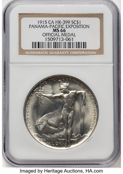 image for: 1915 Panama-Pacific Exposition, Official Medal, Silver, CA, HK-399, Swoger-21a, SH 18.1 S, R.5, MS66 NGC. NGC Census: (12/2)...