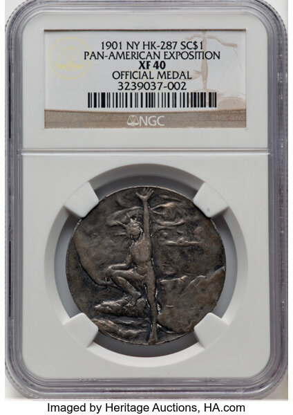 image for: 1901 Pan-American Exposition, Official Medal, Silver, NY, HK-287, SH 11-1 S, R.6, XF40 NGC....