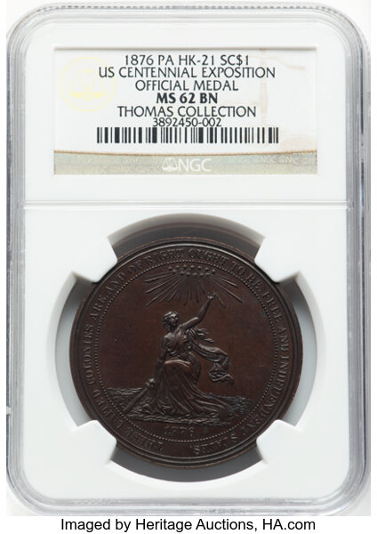 image for: 1876 U.S. Centennial Exposition, Official Medal, Bronze, MS62 Brown NGC. HK-21, Julian CM-10b, Abler-40, SH 2-1 BZ, R.3. Ex:...