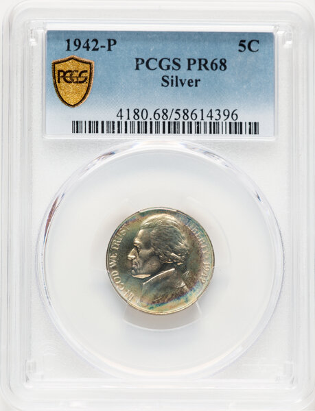 Jefferson Nickel 5c Silver War Issues, 1942 [Type] PR68 thumbnail 2