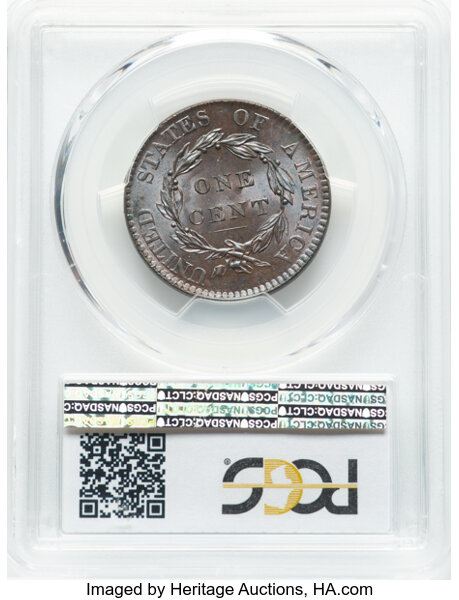 image for: 1820 1C Large Date, N-13, R.1, MS65 Brown PCGS. CAC. CAC Population: (79/16). Mintage 4,407,550....