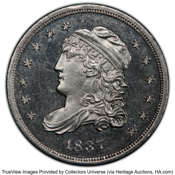 image for: 1837 H10C Large 5C, V-1, LM-5, R.1, MS63 Prooflike PCGS. PCGS Population: (1/0 and 0/0+).Ex: Long Beach Signature (Heri...