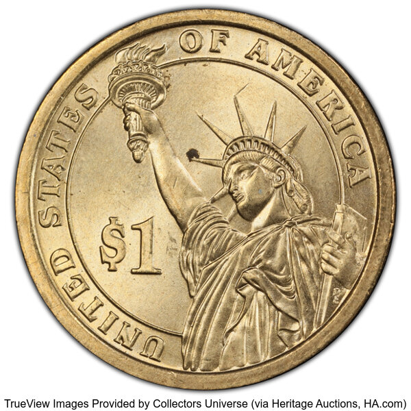 image for: 2008-P $1 Andrew Jackson Presidential Dollar -- Doubled Edge Letters, Overlap -- MS65 PCGS....