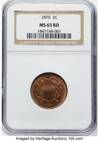 image for: 1870 2C MS65 Red NGC. NGC Census: (40/13).  Mintage 861,250. ...