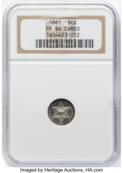image for: 1861 3CS PR64 Cameo NGC. NGC Census: (3/7).  ...