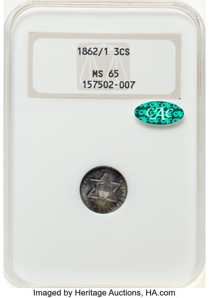 image for: 1862/1 3CS FS-301 MS65 NGC. CAC. NGC Census: (59/87). CAC Population: (0/1). Mintage 343,000. ...