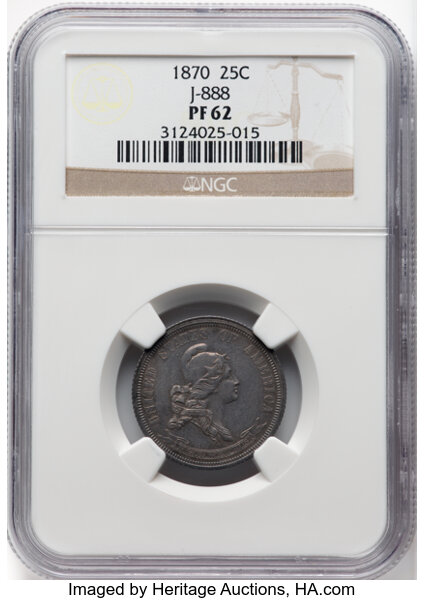 image for: 1870 25C Standard Silver Quarter, Judd-888, Pollock-987, R.5, PR62 NGC. NGC Census: (5/15)....
