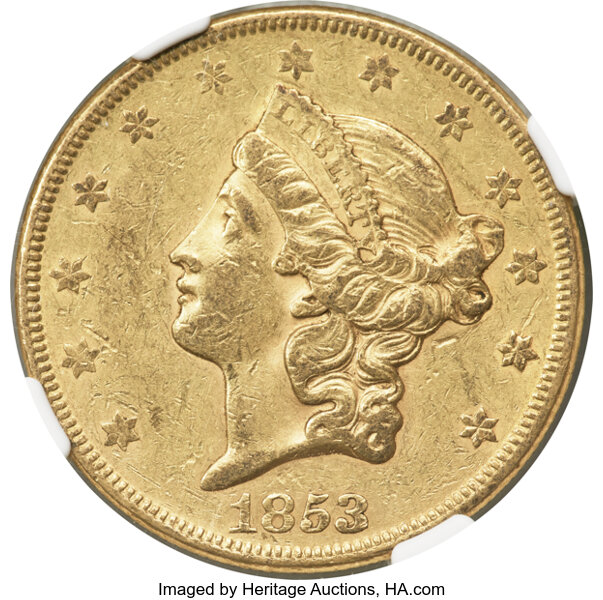 image for: 1853/'2' $20 FS-301 AU55 NGC....