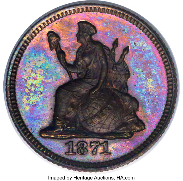 image for: 1871 H10C Standard Silver Half Dime, Judd-1060, Pollock-1195, Low R.7, PR66 Red and Brown PCGS....