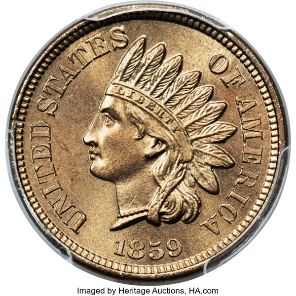 image for: 1859 P1C Indian Cent, Judd-228, Pollock-272, R.1, MS66 PCGS....