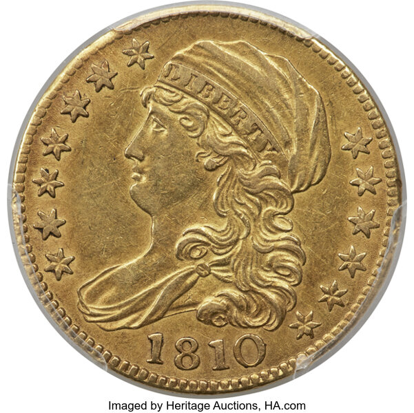 image for: 1810 $5 Large Date, Large 5, BD-4, R.2, AU53 PCGS....