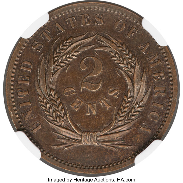 image for: 1863 2C Two Cent Piece, Judd-305, Pollock-370, Baker-37, GW-670, R.4, PR64 Brown NGC....