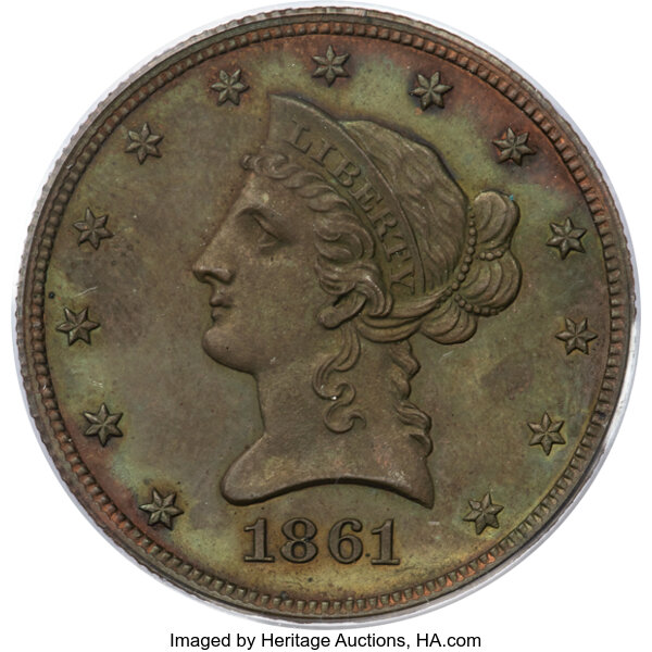 image for: 1861 $10 Ten Dollar, Judd-285, Pollock-340, High R.6, PR62 Brown PCGS....