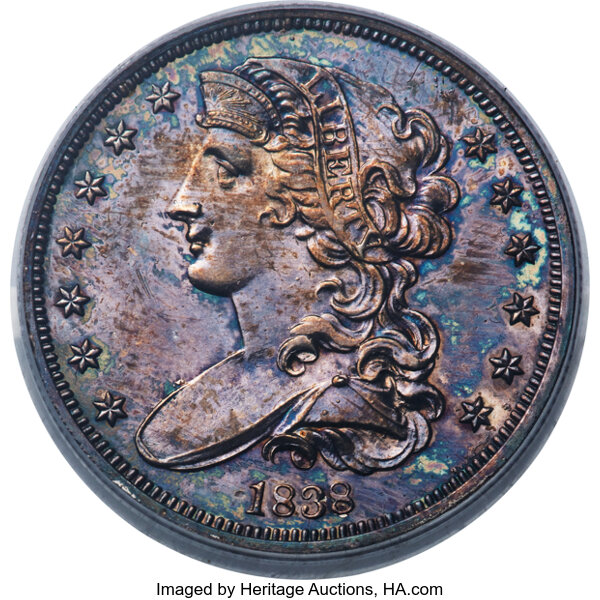 image for: 1838 P50C Half Dollar, Judd-73 Restrike, Pollock-77, R.5, PR62 PCGS....