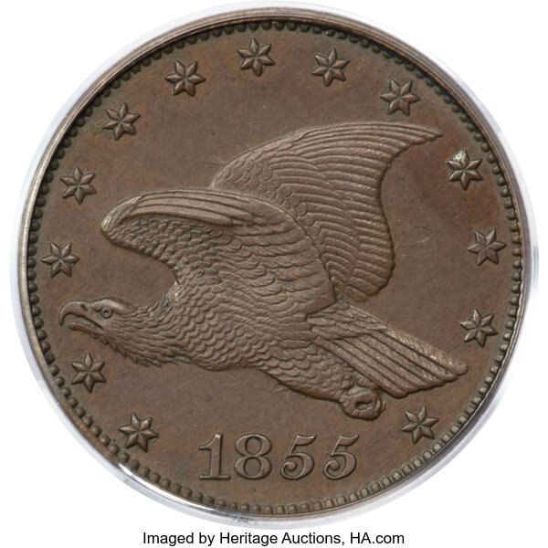 image for: 1855 P1C Flying Eagle Cent, Judd-168 Original, Pollock-193, R.4, PR62 Brown PCGS....