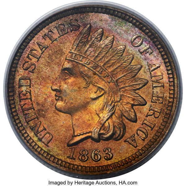 image for: 1863 1C Indian Cent, Judd-300, Pollock-360, High R.6, PR65 PCGS. Snow-PT2a....