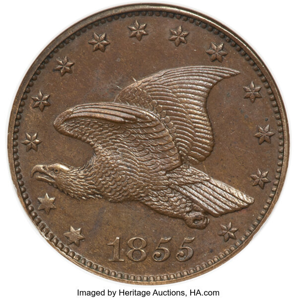image for: 1855 P1C Flying Eagle Cent, Judd-167 Original, Pollock-193, R.5, MS63 Brown NGC....