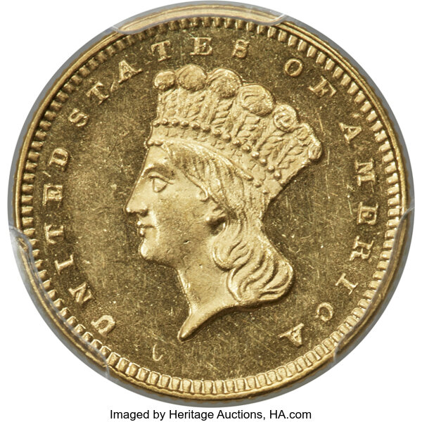 image for: 1860 G$1 JD-1, R.6, PR62 Cameo PCGS. CAC....