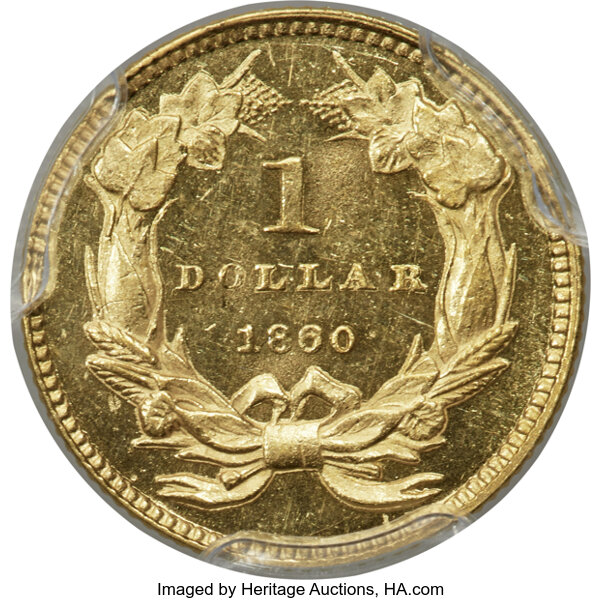image for: 1860 G$1 JD-1, R.6, PR62 Cameo PCGS. CAC....