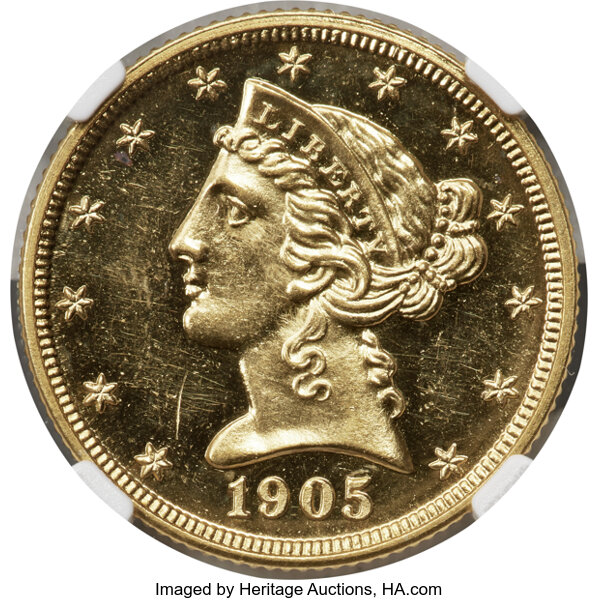 image for: 1905 $5 JD-1, R.5, PR63 NGC. CAC....