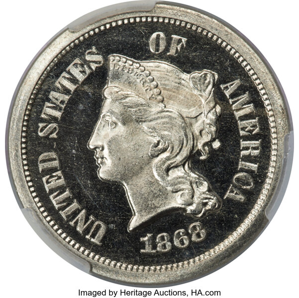 image for: 1868 5C Five Cents, Judd-623, Pollock-692, Low R.6 PR64 Deep Cameo CACG....