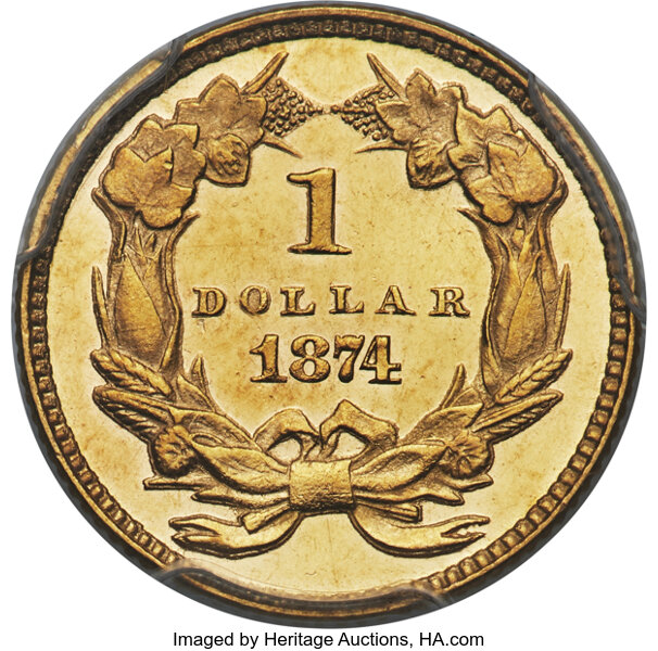 image for: 1874 G$1 JD-2, R.8, PR62 Cameo PCGS. CAC....