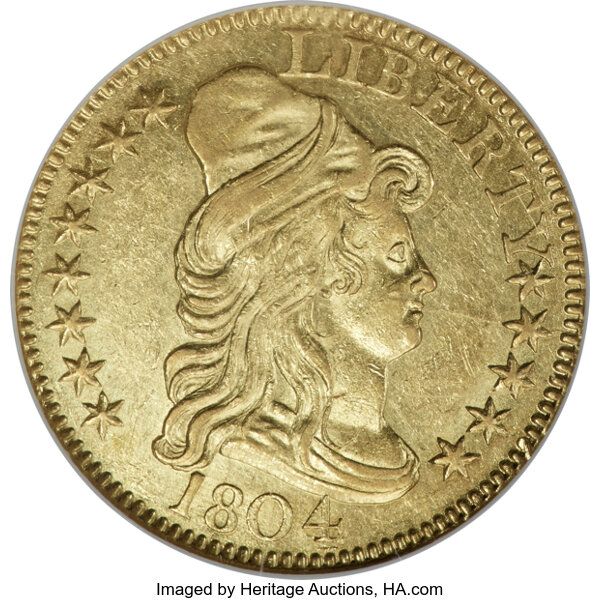 image for: 1804 $5 Small 8, BD-3, R.5, AU58 NGC....