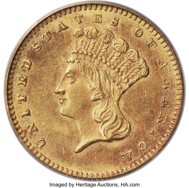 image for: 1865 G$1 MS63 PCGS....